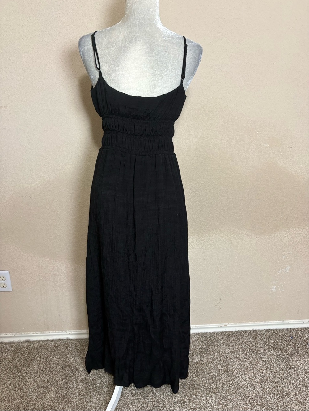 1. State Black Smocked Maxi Dress with Side Slit Smocked Waist Size Medium - Picture 7 of 12